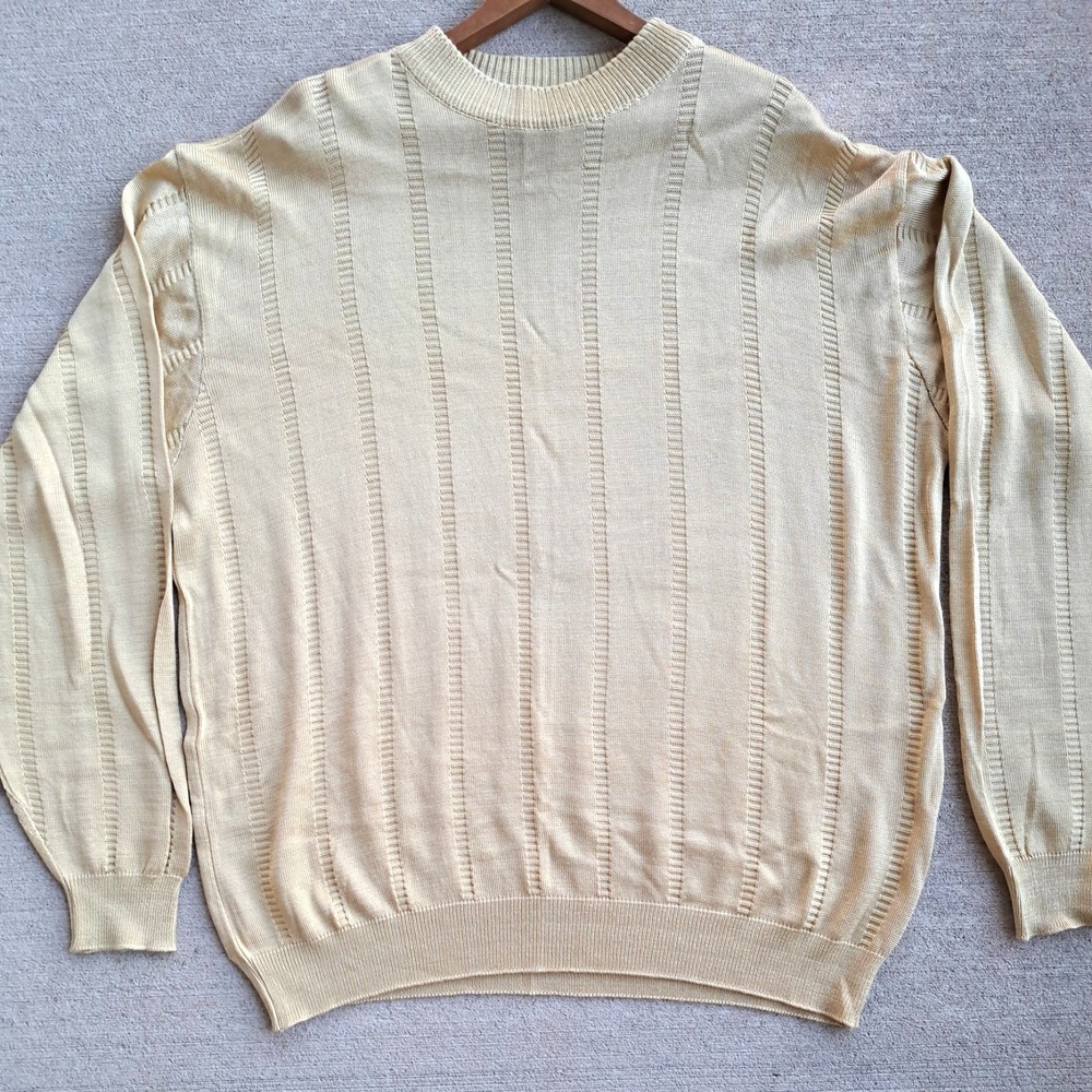 Fenzia Mens Knit Pullover Sweater Long Sleeve Crew Neck Golden Yellow Cotton XXL